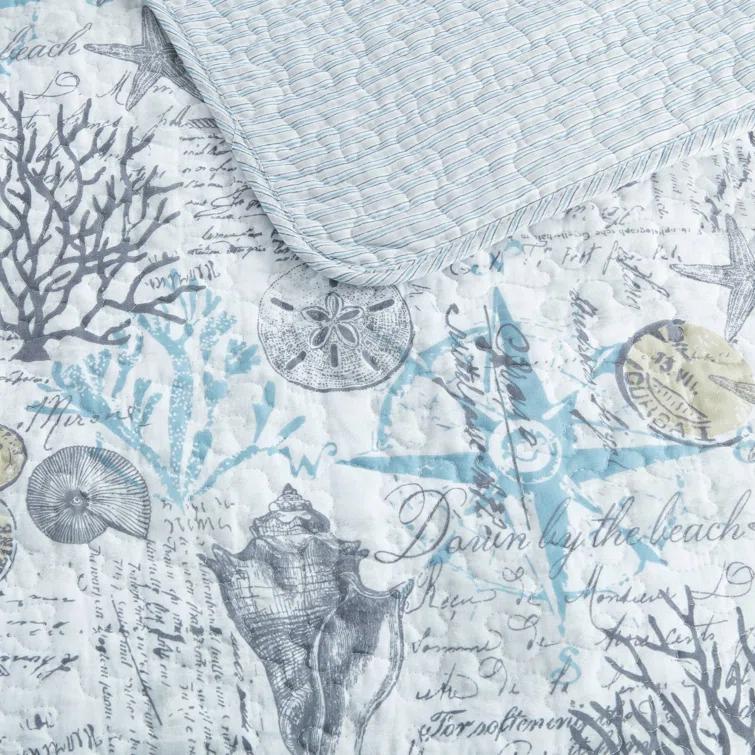 Tommy Bahama Home Tommy Bahama Beach Bliss Grey Cotton Reversible Quilt Set