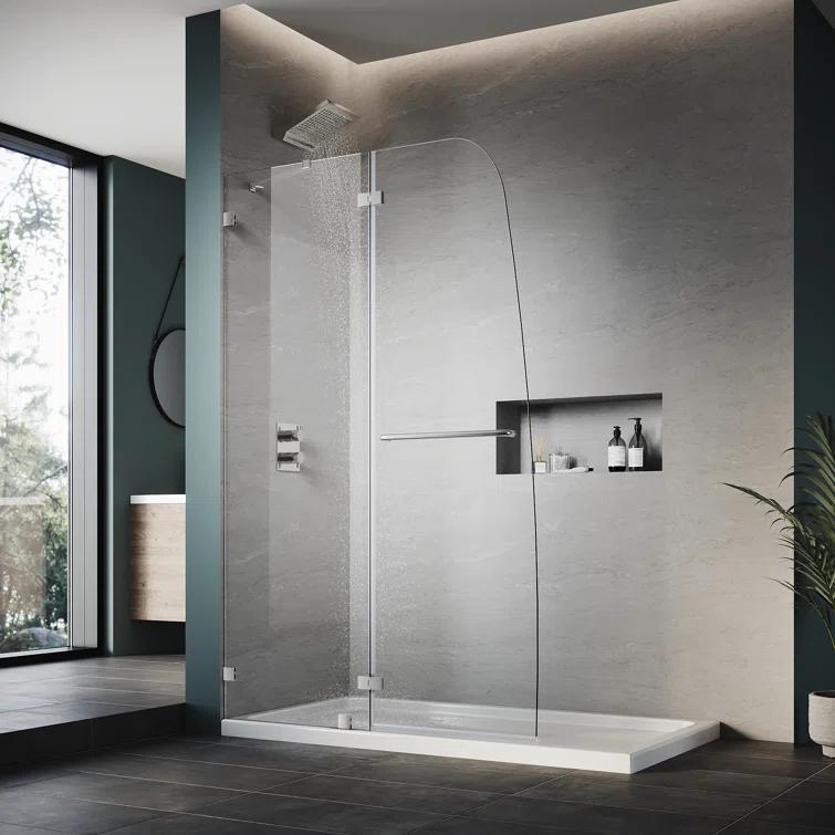 48"W x 58"H Frameless Shower Door,Hinged Pivot Tub Door with 1/4" Clear Tempered Glass,Chrome