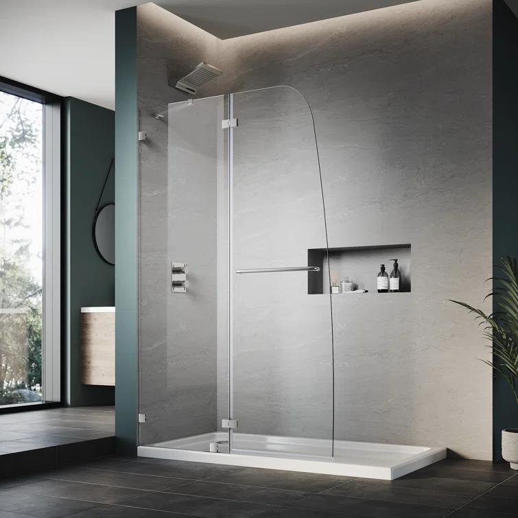 48"W x 58"H Frameless Shower Door,Hinged Pivot Tub Door with 1/4" Clear Tempered Glass,Chrome
