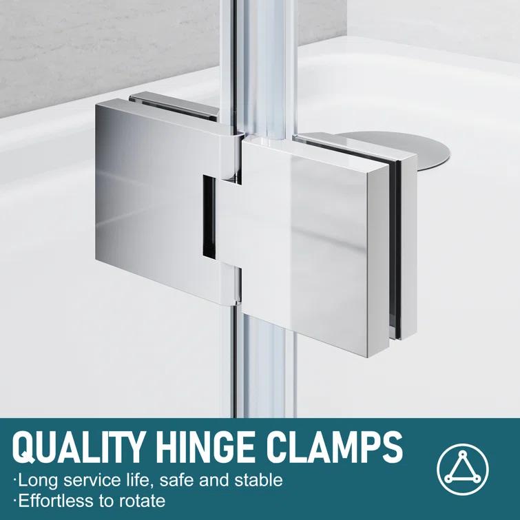 48"W x 58"H Frameless Shower Door,Hinged Pivot Tub Door with 1/4" Clear Tempered Glass,Chrome