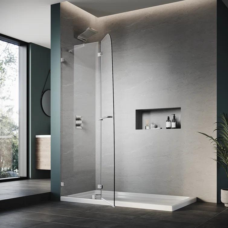 48"W x 58"H Frameless Shower Door,Hinged Pivot Tub Door with 1/4" Clear Tempered Glass,Chrome