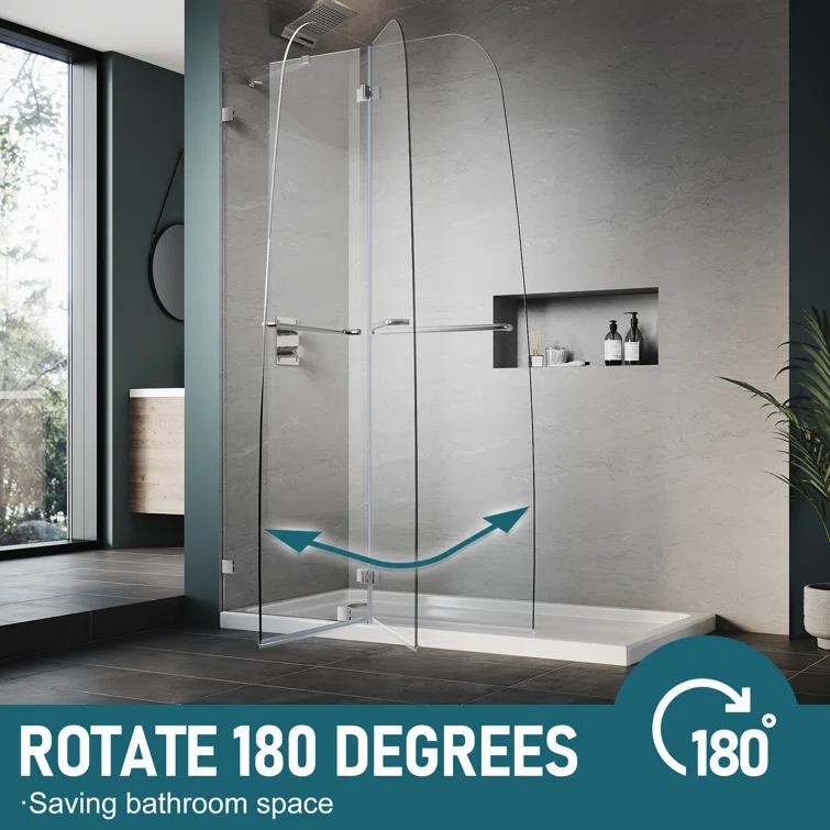48"W x 58"H Frameless Shower Door,Hinged Pivot Tub Door with 1/4" Clear Tempered Glass,Chrome