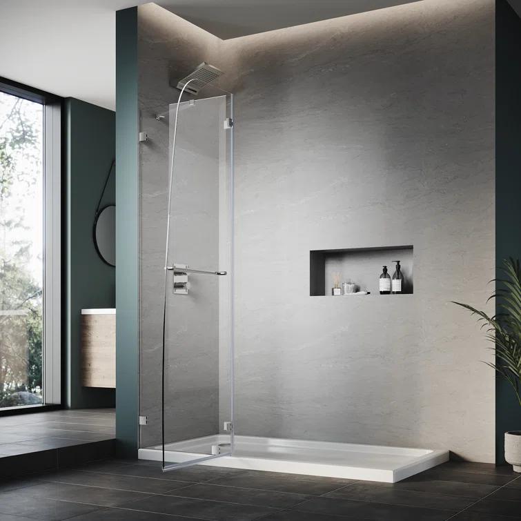 48"W x 58"H Frameless Shower Door,Hinged Pivot Tub Door with 1/4" Clear Tempered Glass,Chrome