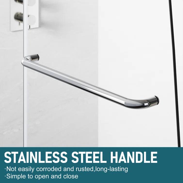 48"W x 58"H Frameless Shower Door,Hinged Pivot Tub Door with 1/4" Clear Tempered Glass,Chrome