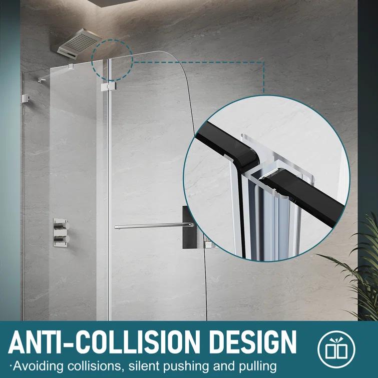 48"W x 58"H Frameless Shower Door,Hinged Pivot Tub Door with 1/4" Clear Tempered Glass,Chrome