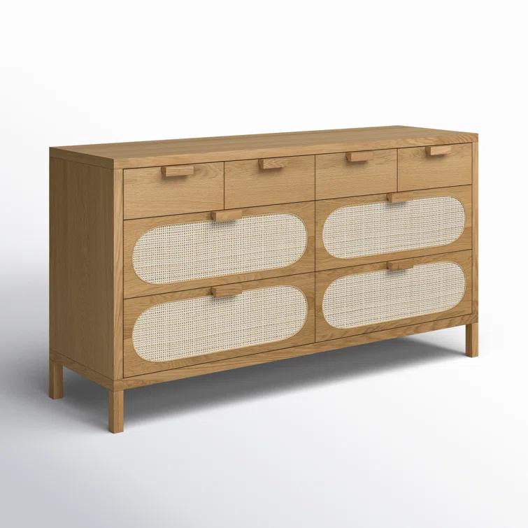 Alder Cane Paned 8-Drawer Dresser
