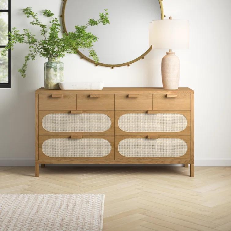 Alder Cane Paned 8-Drawer Dresser