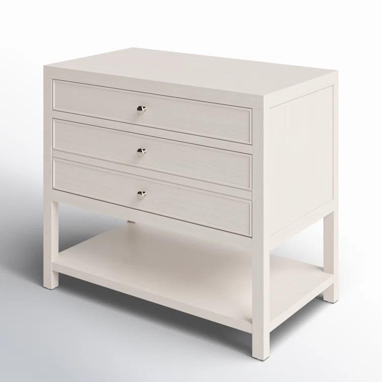 White Sand Coastal 2-Drawer Nightstand with Open Shelf