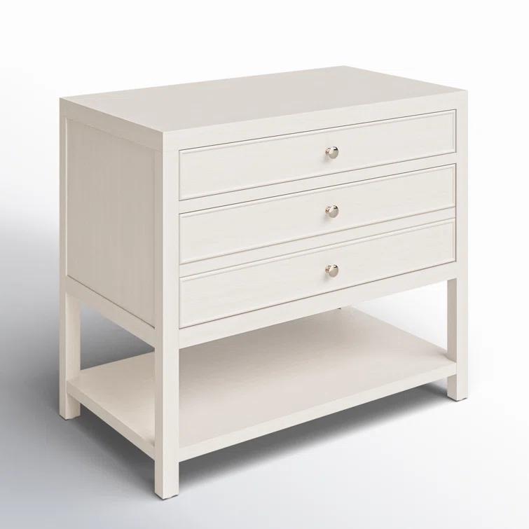 White Sand Coastal 2-Drawer Nightstand with Open Shelf