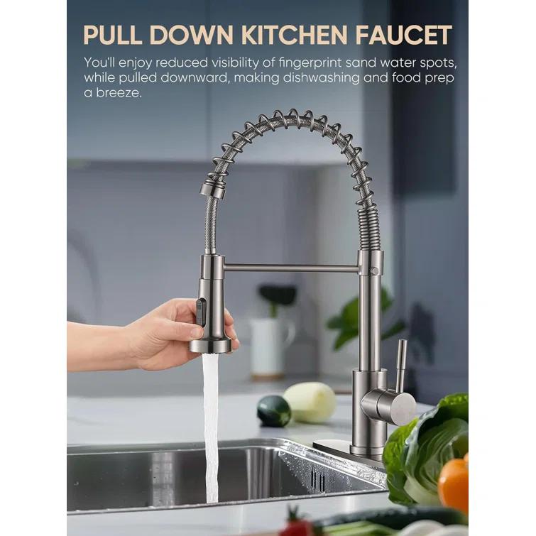 Fairub MAMCPM Brushed Nickel Kitchen Faucet With Pull Down Sprayer, Stainless Steel Kitchen Sink Faucets