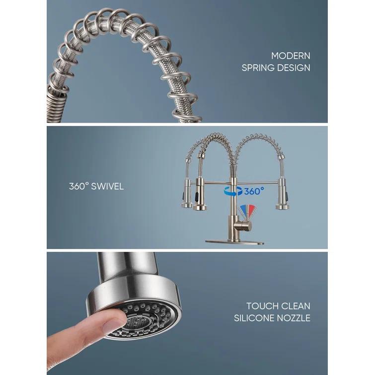 Fairub MAMCPM Brushed Nickel Kitchen Faucet With Pull Down Sprayer, Stainless Steel Kitchen Sink Faucets