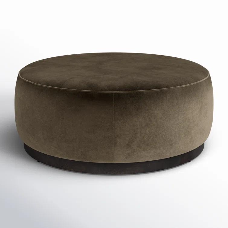 Sinclair Large Round Olive Velvet Ottoman with Brown Base