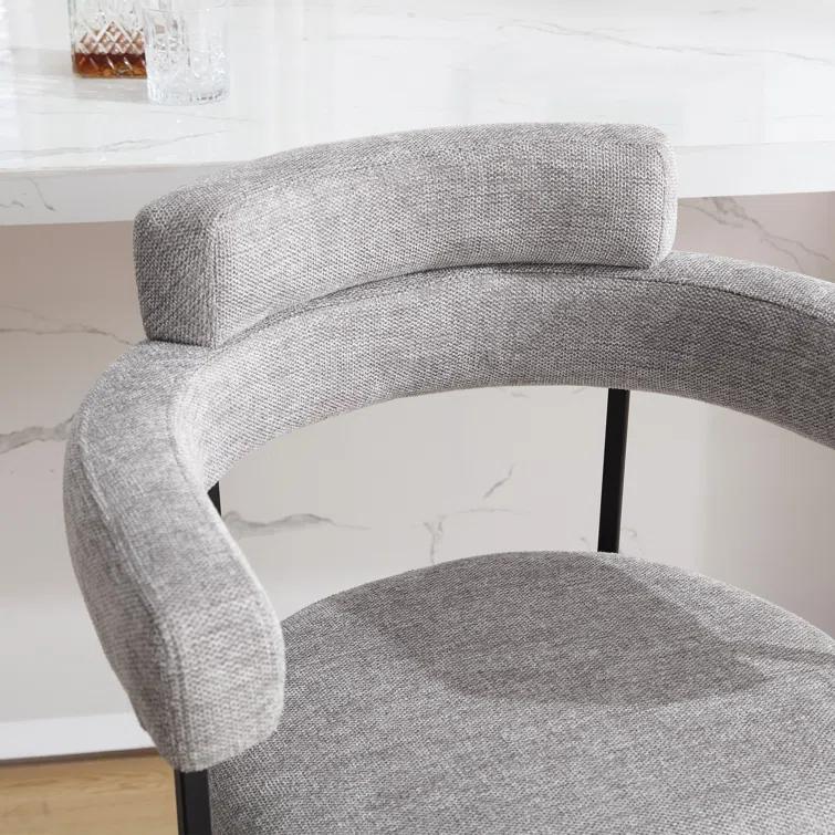 Rabassa Swivel Upholstered 26" Linen Counter Stool with Curved Wing Back and Metal Frame
