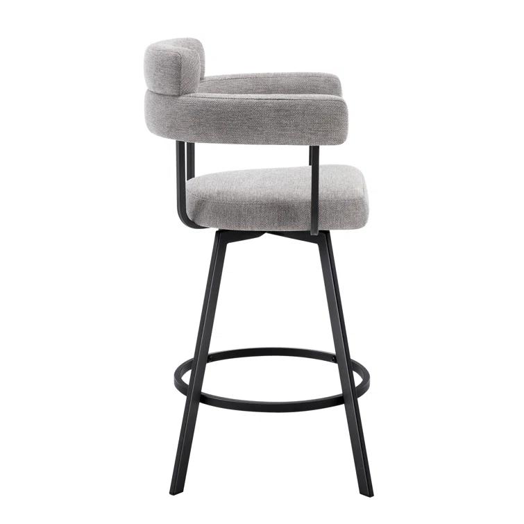 Rabassa Swivel Upholstered 26" Linen Counter Stool with Curved Wing Back and Metal Frame