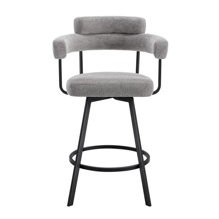 Rabassa Swivel Upholstered 26" Linen Counter Stool with Curved Wing Back and Metal Frame