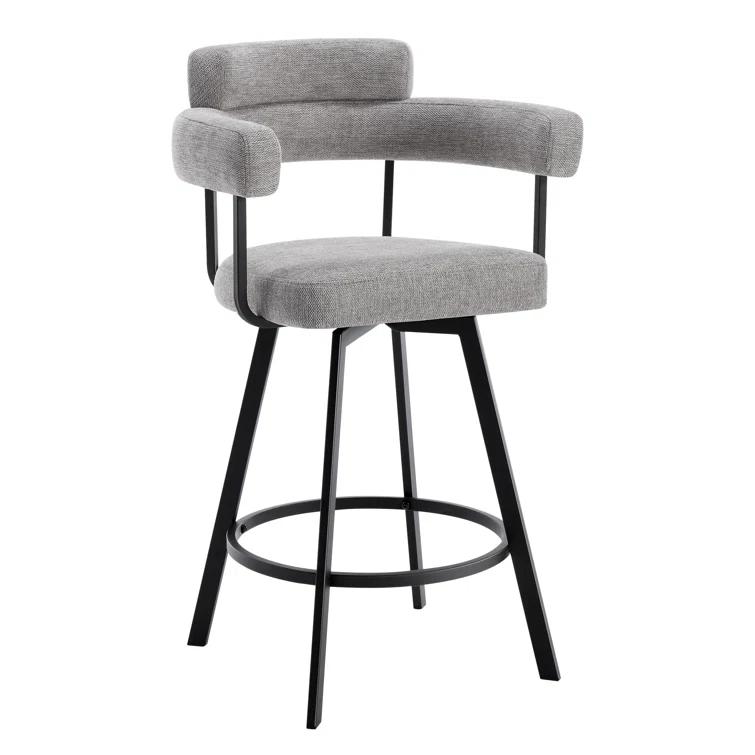 Rabassa Swivel Upholstered 26" Linen Counter Stool with Curved Wing Back and Metal Frame