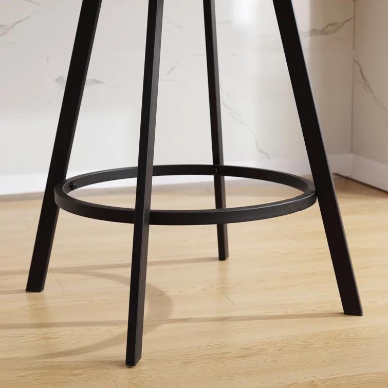 Rabassa Swivel Upholstered 26" Linen Counter Stool with Curved Wing Back and Metal Frame