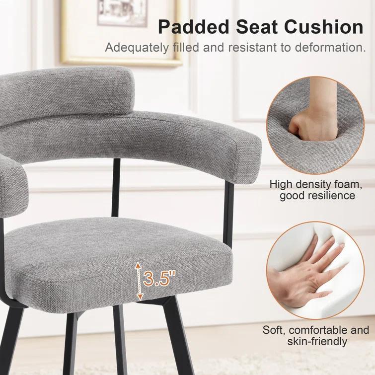 Rabassa Swivel Upholstered 26" Linen Counter Stool with Curved Wing Back and Metal Frame