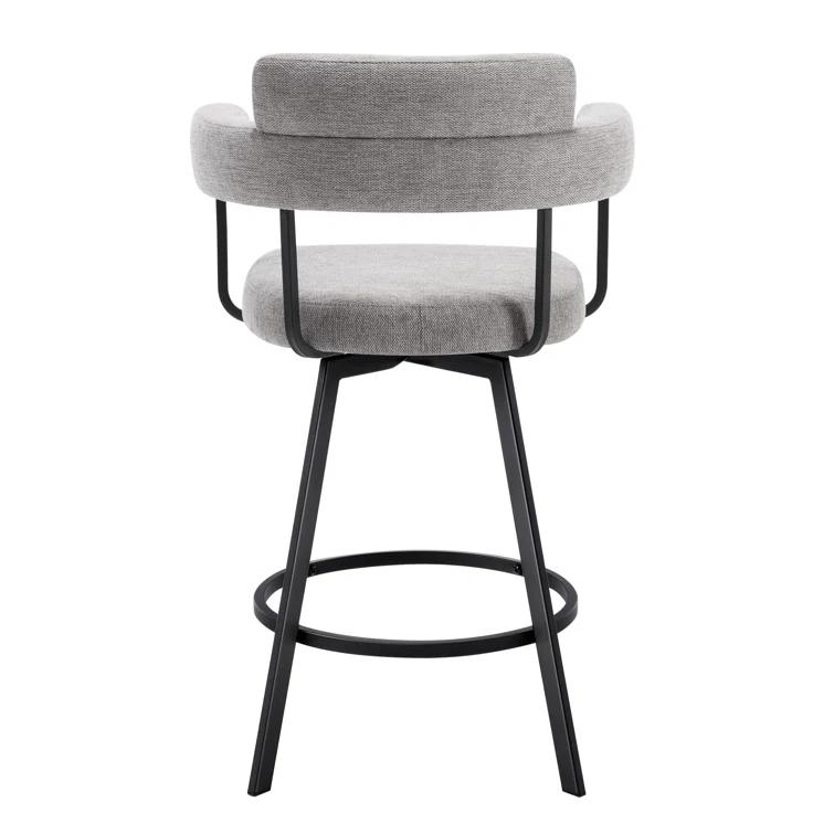 Rabassa Swivel Upholstered 26" Linen Counter Stool with Curved Wing Back and Metal Frame