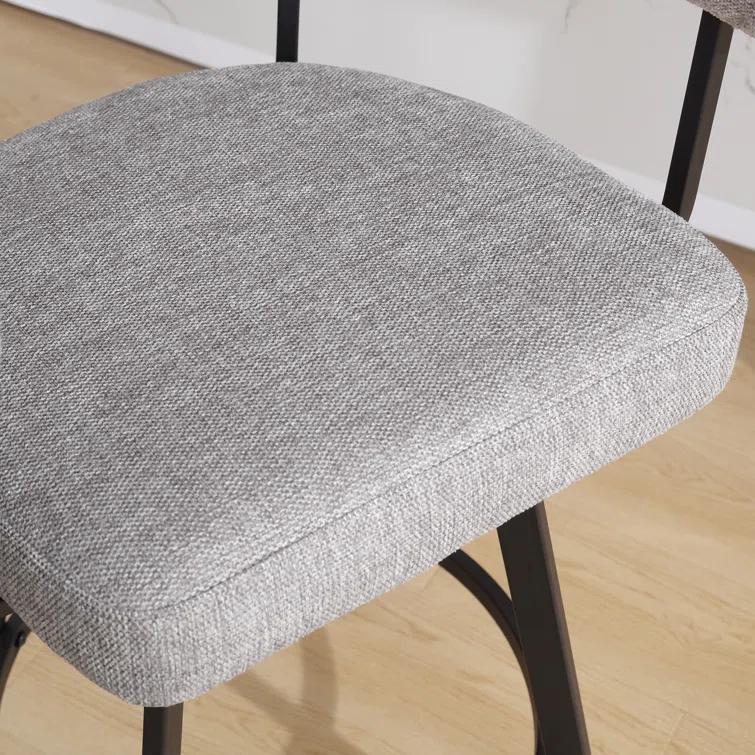 Rabassa Swivel Upholstered 26" Linen Counter Stool with Curved Wing Back and Metal Frame