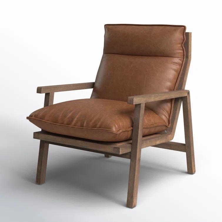 Orion Contemporary 27'' Brown Leather Accent Chair with Ladder-Back