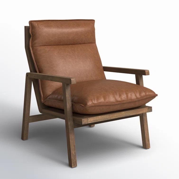 Orion Contemporary 27'' Brown Leather Accent Chair with Ladder-Back