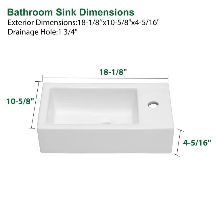 Lordear LGP1810-11 Lordear 10'' White Ceramic Rectangular Bathroom Sink