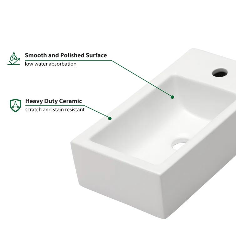 Lordear LGP1810-11 Lordear 10'' White Ceramic Rectangular Bathroom Sink