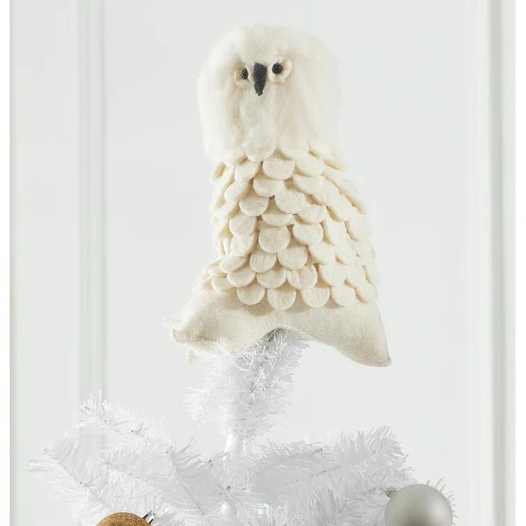 Arcadia Home Snowy Owl Handmade Hand Felted Wool Christmas Tree Topper