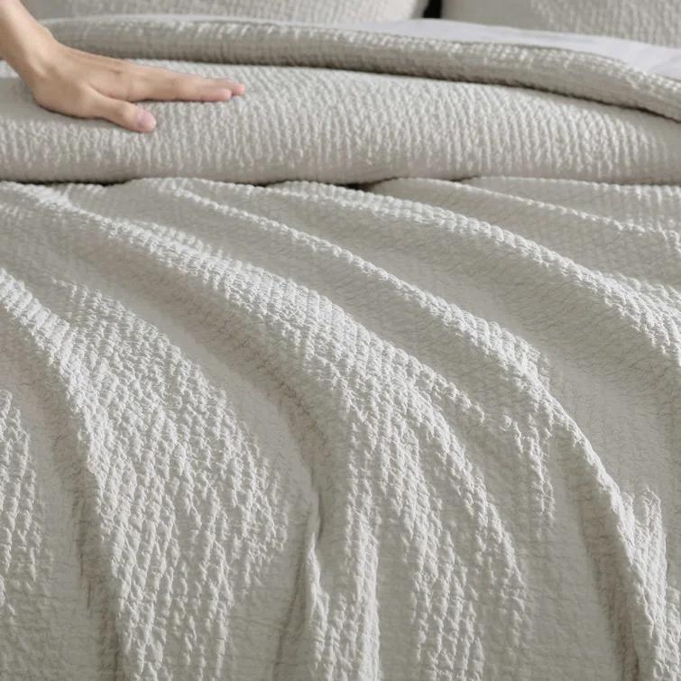 Vera Wang Puckered Texture Cotton Grey Duvet Cover Set | Wayfair