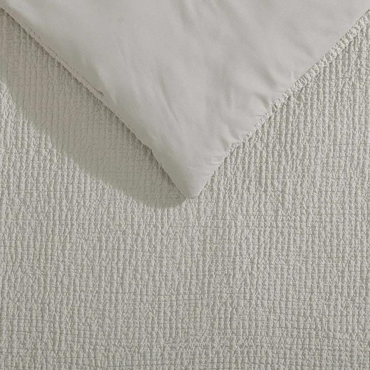 Vera Wang Puckered Texture Cotton Grey Duvet Cover Set | Wayfair