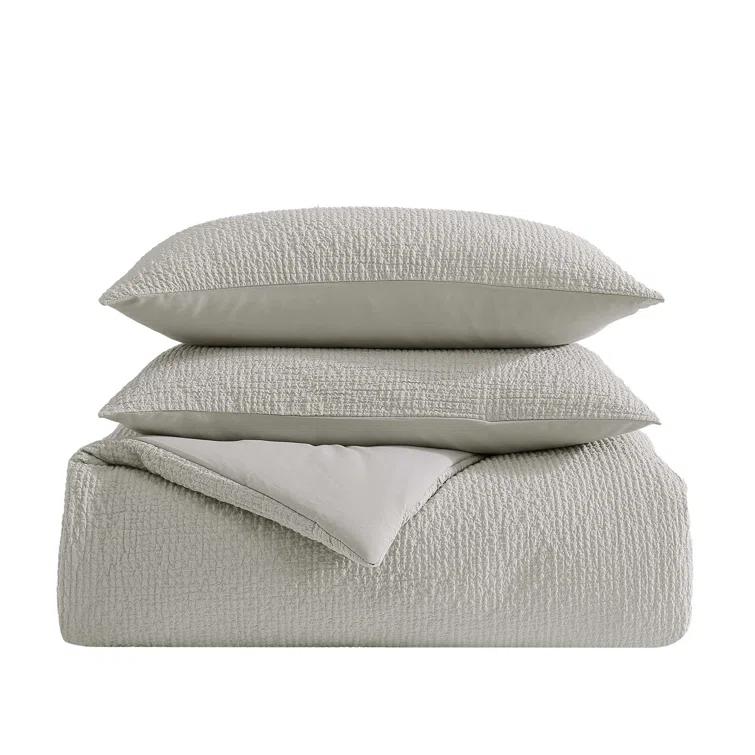 Vera Wang Puckered Texture Cotton Grey Duvet Cover Set | Wayfair