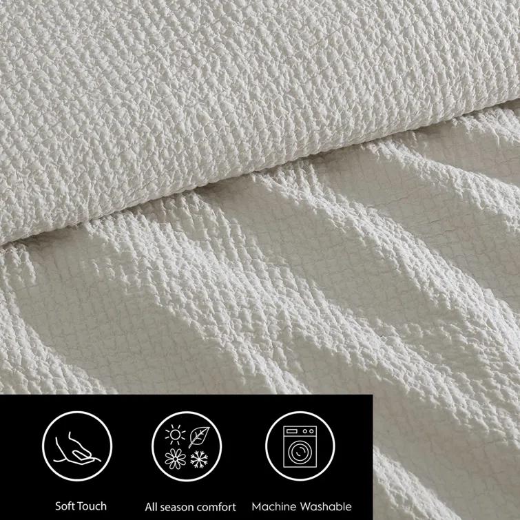 Vera Wang Puckered Texture Cotton Grey Duvet Cover Set | Wayfair
