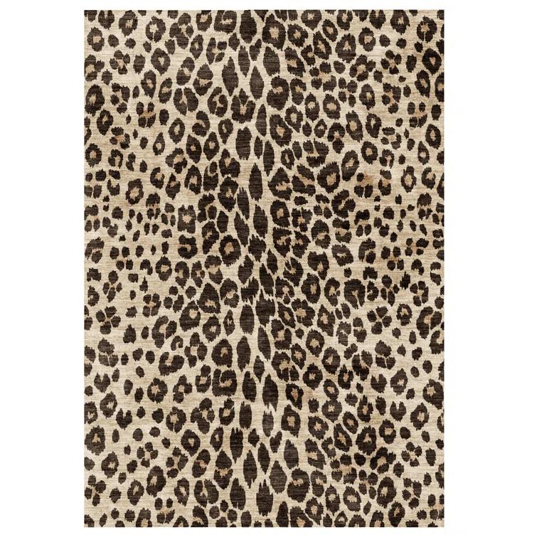 Gertmenian Crystal Print Lennie Leopard Brown Gold Ivory Modern Animal Print Flat Pile Indoor Area Rug