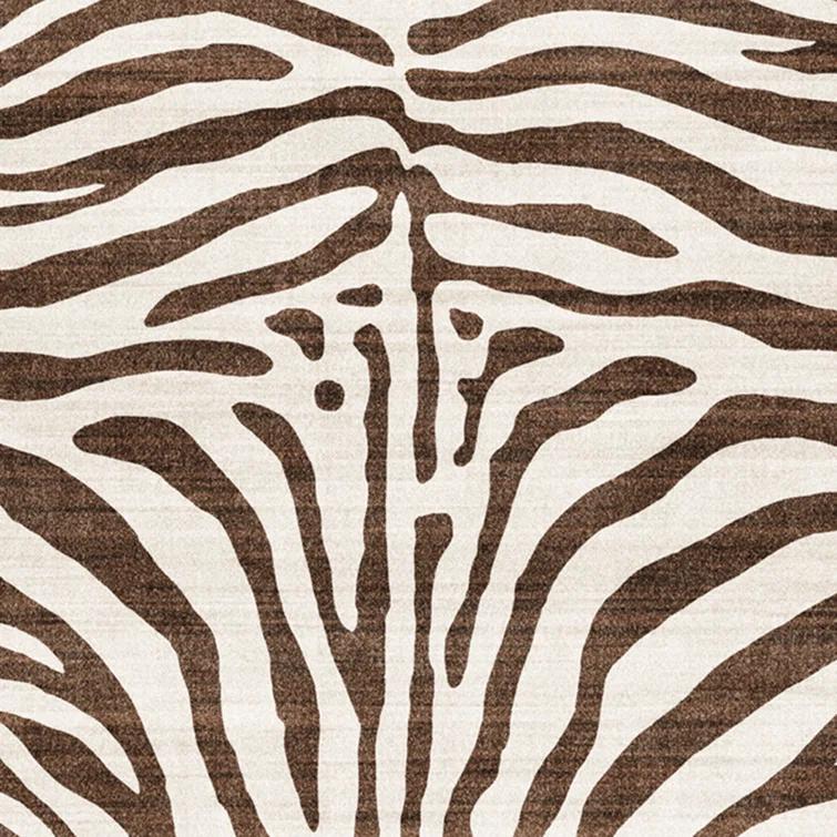 Gertmenian Crystal Print Zebra Modern Animal Print Brown Cream Washable Flat Pile Indoor Area Rug