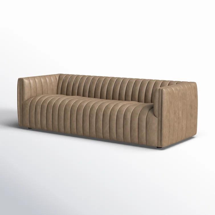 Palermo Drift Tufted Leather Sofa with Wood Frame