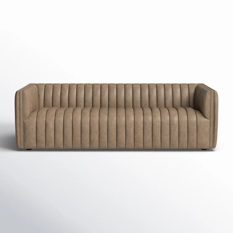 Palermo Drift Tufted Leather Sofa with Wood Frame