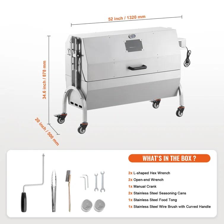 Roaster Spit Rotisserie BBQ Grill Pig Lamb Chicken Roaster 52W 198LBS