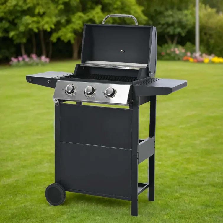 Propane Gas Grill 4 Burner Barbecue Grill, Stainless Steel 34,000 BTU Patio Garden Barbecue Grill With Two Shelves, Lid, Wheels And Bottle Opener