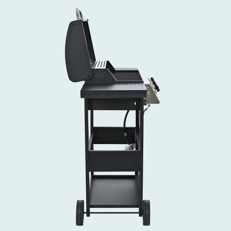 Propane Gas Grill 4 Burner Barbecue Grill, Stainless Steel 34,000 BTU Patio Garden Barbecue Grill With Two Shelves, Lid, Wheels And Bottle Opener