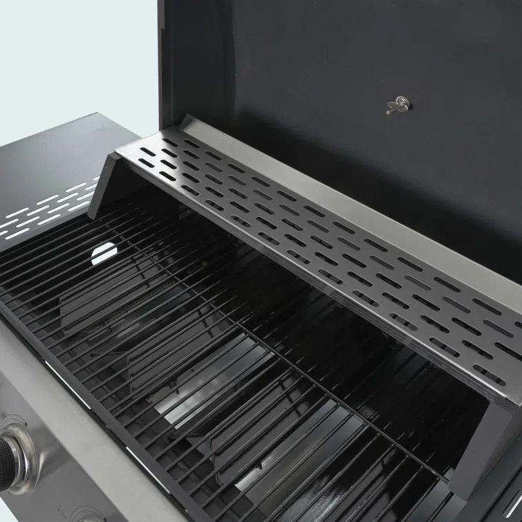 Propane Gas Grill 4 Burner Barbecue Grill, Stainless Steel 34,000 BTU Patio Garden Barbecue Grill With Two Shelves, Lid, Wheels And Bottle Opener