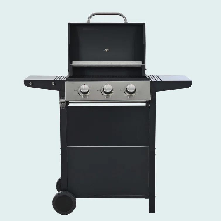 Propane Gas Grill 4 Burner Barbecue Grill, Stainless Steel 34,000 BTU Patio Garden Barbecue Grill With Two Shelves, Lid, Wheels And Bottle Opener