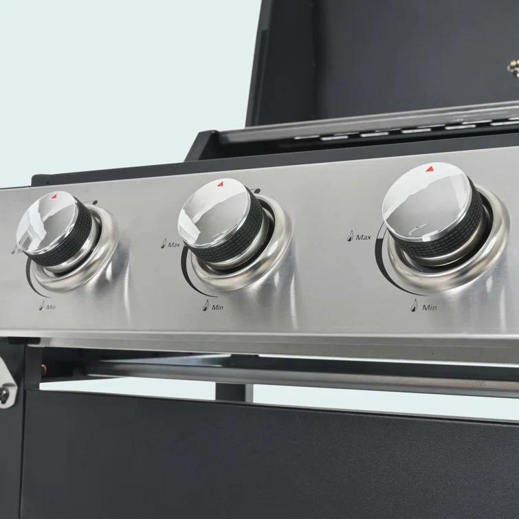 Propane Gas Grill 4 Burner Barbecue Grill, Stainless Steel 34,000 BTU Patio Garden Barbecue Grill With Two Shelves, Lid, Wheels And Bottle Opener