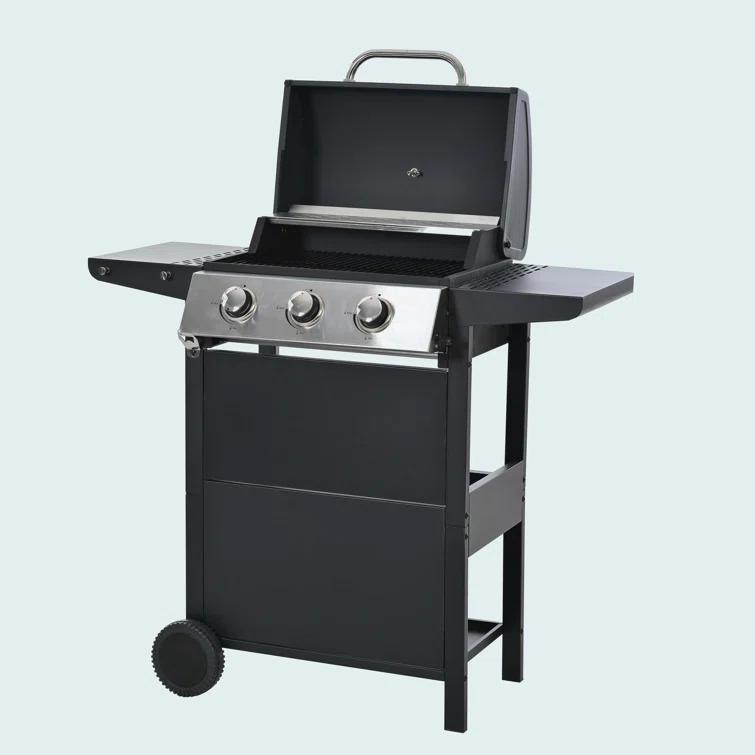 Propane Gas Grill 4 Burner Barbecue Grill, Stainless Steel 34,000 BTU Patio Garden Barbecue Grill With Two Shelves, Lid, Wheels And Bottle Opener