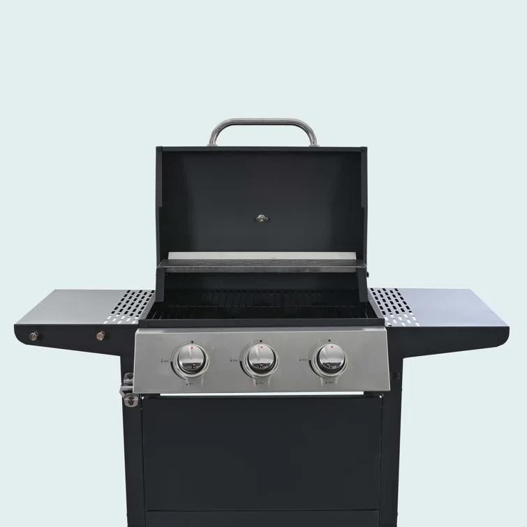Propane Gas Grill 4 Burner Barbecue Grill, Stainless Steel 34,000 BTU Patio Garden Barbecue Grill With Two Shelves, Lid, Wheels And Bottle Opener