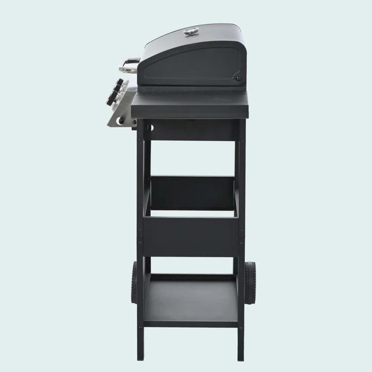 Propane Gas Grill 4 Burner Barbecue Grill, Stainless Steel 34,000 BTU Patio Garden Barbecue Grill With Two Shelves, Lid, Wheels And Bottle Opener
