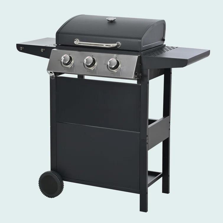 Propane Gas Grill 4 Burner Barbecue Grill, Stainless Steel 34,000 BTU Patio Garden Barbecue Grill With Two Shelves, Lid, Wheels And Bottle Opener