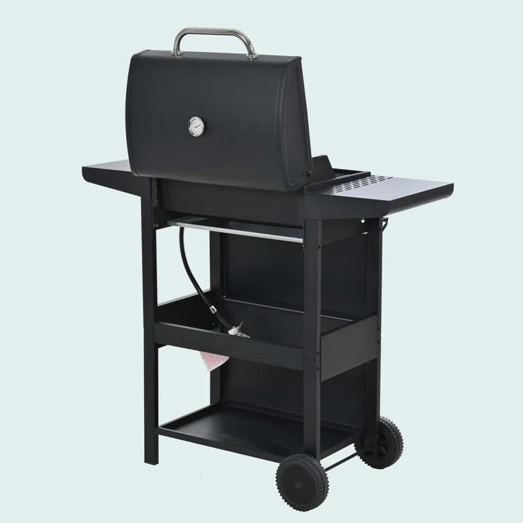 Propane Gas Grill 4 Burner Barbecue Grill, Stainless Steel 34,000 BTU Patio Garden Barbecue Grill With Two Shelves, Lid, Wheels And Bottle Opener