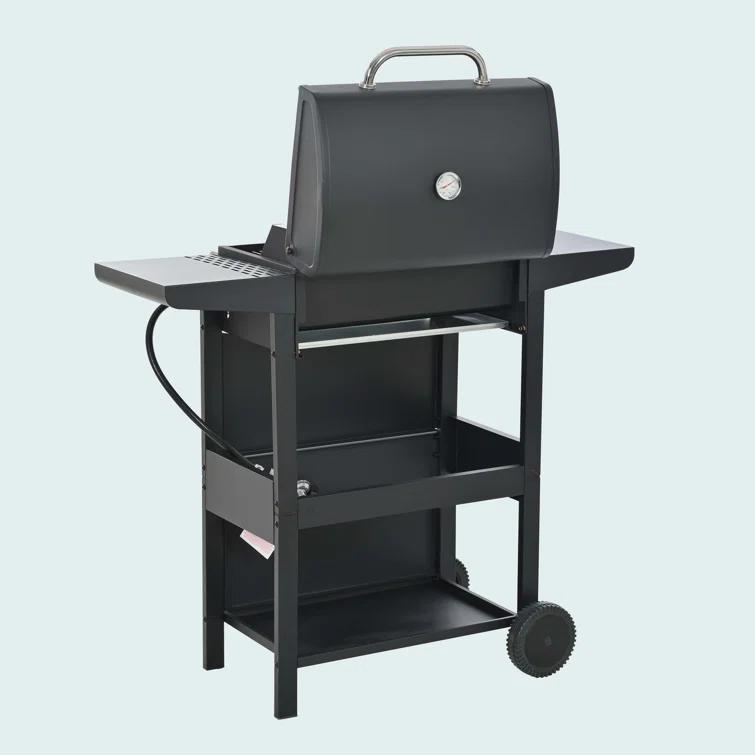 Propane Gas Grill 4 Burner Barbecue Grill, Stainless Steel 34,000 BTU Patio Garden Barbecue Grill With Two Shelves, Lid, Wheels And Bottle Opener