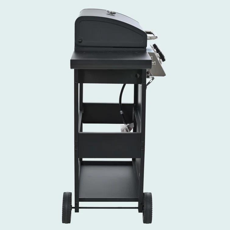 Propane Gas Grill 4 Burner Barbecue Grill, Stainless Steel 34,000 BTU Patio Garden Barbecue Grill With Two Shelves, Lid, Wheels And Bottle Opener